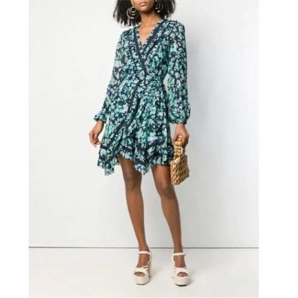 Zimmermann 100% viscose Floral Green Wrap Dress, L - Picture 2 of 16